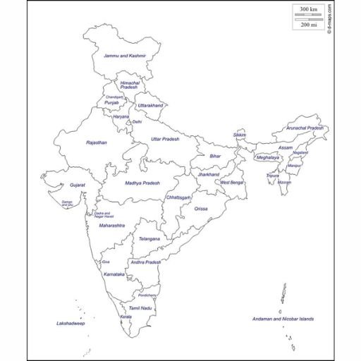 Map of India with States Name