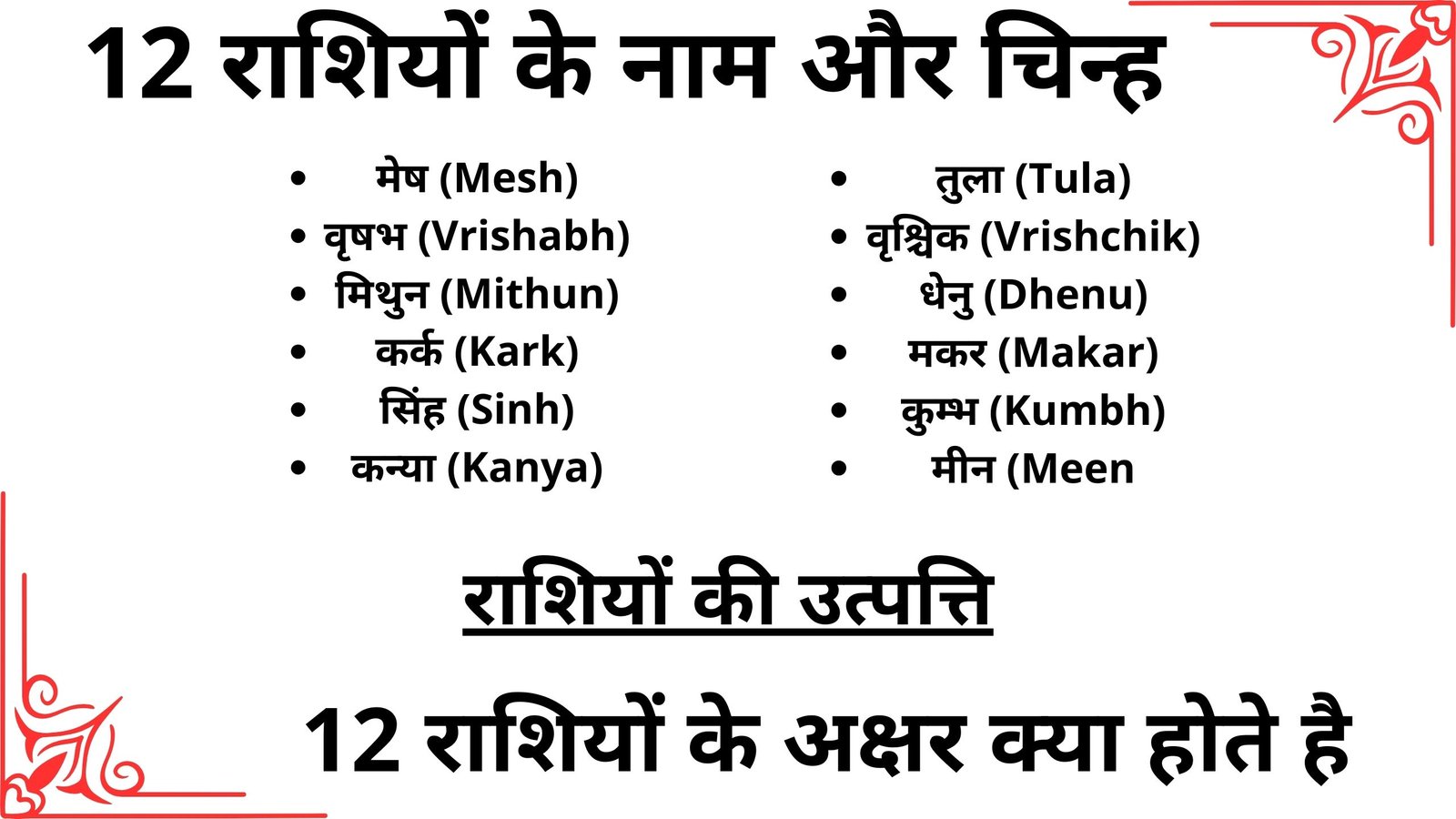 12 राशियों के नाम और चिन्ह - Rashi Name in Hindi